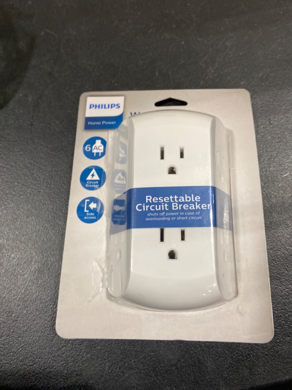 Photo 2 of Philips Accessories 6-Outlet Extender, Resettable Circuit Breaker, Adapter Spaced Outlets, 3-Prong, Side Access, Grounded Wall Tap, Quick and Easy Install, White, SPS1460WA/37 White 1 Pack Circuit Breaker