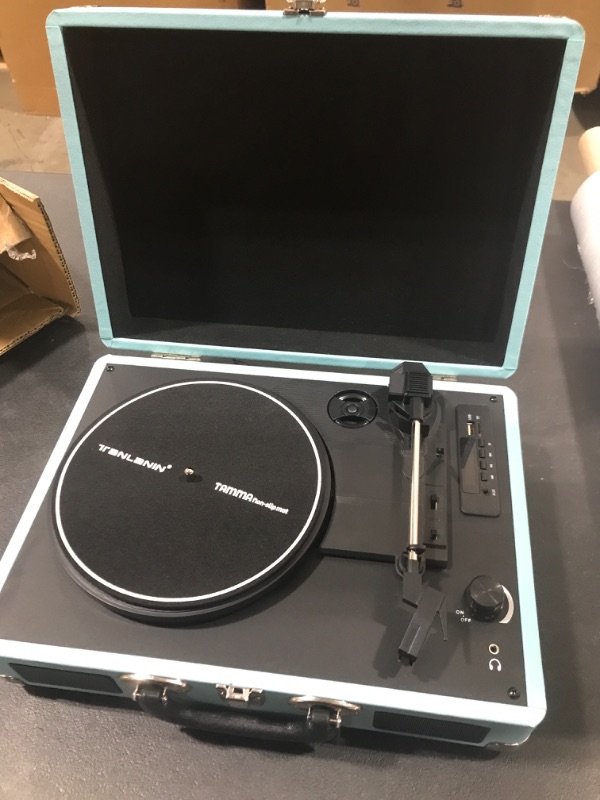 Photo 3 of (READ COMMENTS) Vintage Bluetooth Portable Suitcase Record Player Turntable 3-Speed Belt-Driven LP Player with Built-in Speakers USB Recording AUX in RCA Line Out Headphone Jack, Upgraded Audio Sound, Coral Blue
