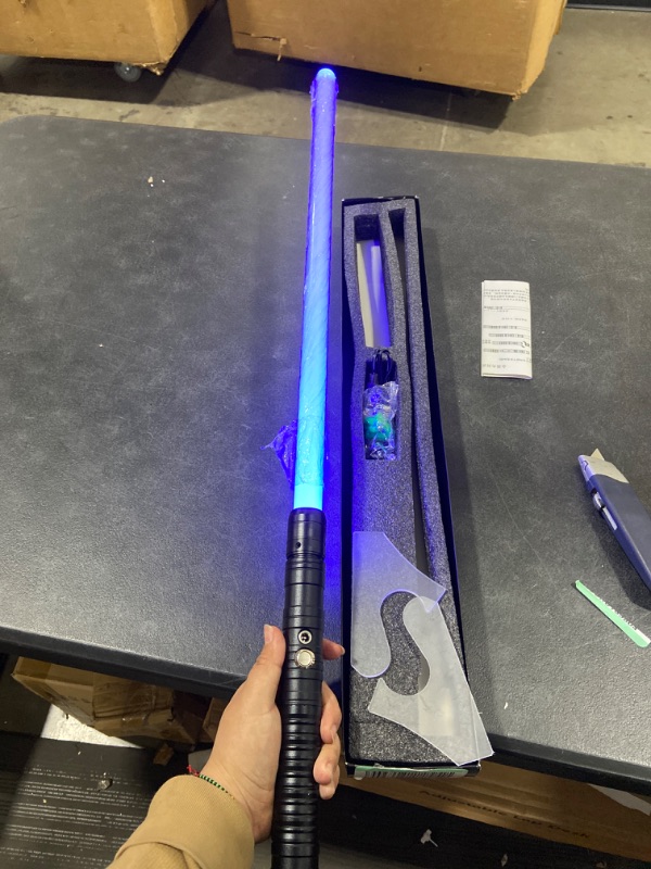 Photo 2 of Amaxshiirchy Lightsaber RGB15 Colors Metal Hilt 3 Sound Modes Rechargeable Force FX Heavy Dueling Light Saber Swords Set Cosplay Children Adults Black