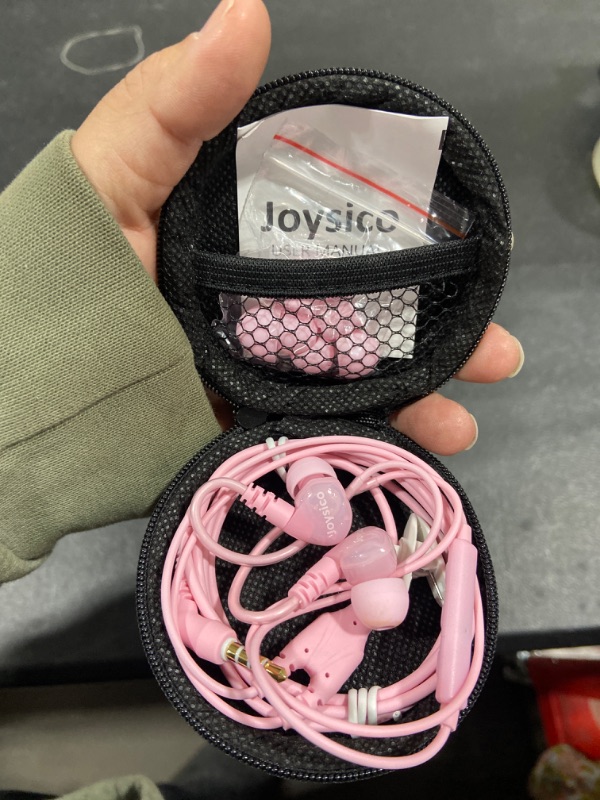 Photo 2 of Joysico Sport Headphones Wired Over Ear in-Ear Earbuds for Kids Women Small Ears Comfortable, Earhook Earphones for Running Gym Workout, Wrap Around Ear Buds w Microphone & Case for Cell Phones Pink