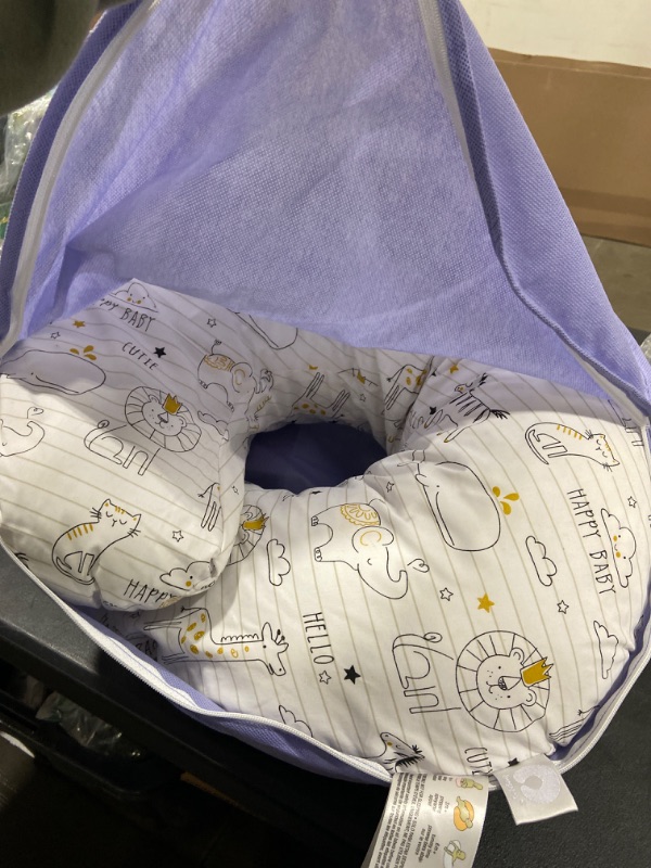 Photo 2 of Boppy Nursing Pillow and Positioner - Original, Notebook Black and White with Gold Animals, Breastfeeding, Bottle Feeding, Baby Support, with Removable Cotton Blend Cover, Awake-Time Support