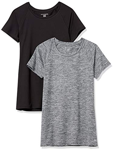 Photo 1 of Amazon Essentials Women's Tech Stretch Cap-Sleeve T-Shirt, Pack of 2, Black, Space Dye, X-Large
