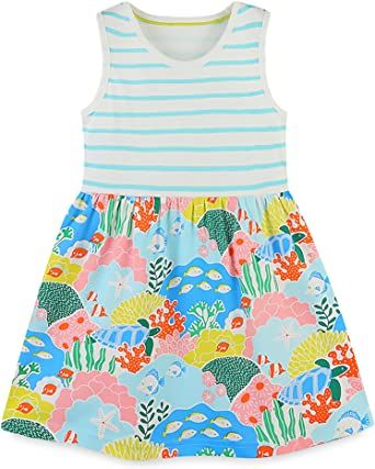 Photo 1 of KISSOURBABY Little Girls Soft Summer Cotton Short Sleeve Dresses T-Shirt Casual Cartoon Dress