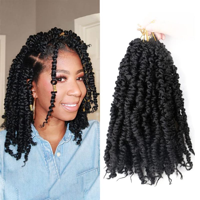 Photo 1 of 10 Inch Black Pre-twisted Passion Twist Hair Short Pre-looped Passion Twist Crochet Braids Hair ExtensionsWomen (1B#,10Inch 8 packs) 