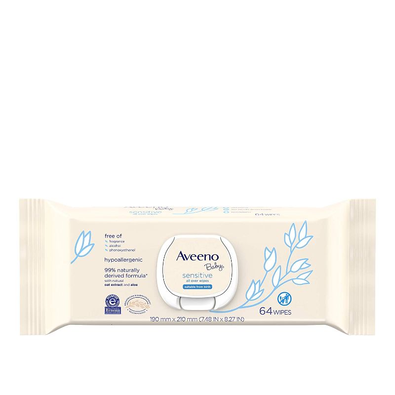 Photo 1 of Aveeno Baby Sensitive All Over Wipes with Aloe & Natural Oat Extract pH-Balanced, Hypoallergenic, Fragrance-, Phenoxyethanol- & Alcohol-Free, 64 ct 64 ct 