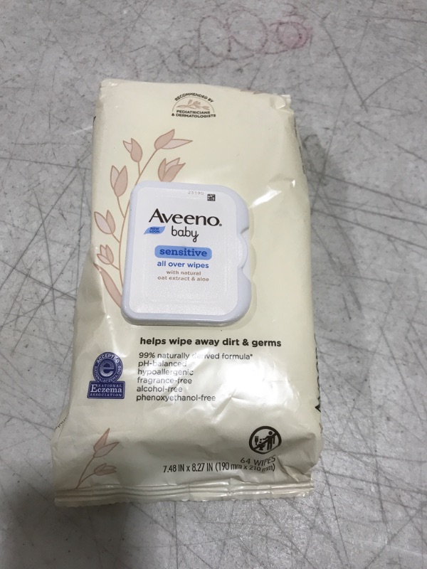 Photo 2 of Aveeno Baby Sensitive All Over Wipes with Aloe & Natural Oat Extract pH-Balanced, Hypoallergenic, Fragrance-, Phenoxyethanol- & Alcohol-Free, 64 ct 64 ct 