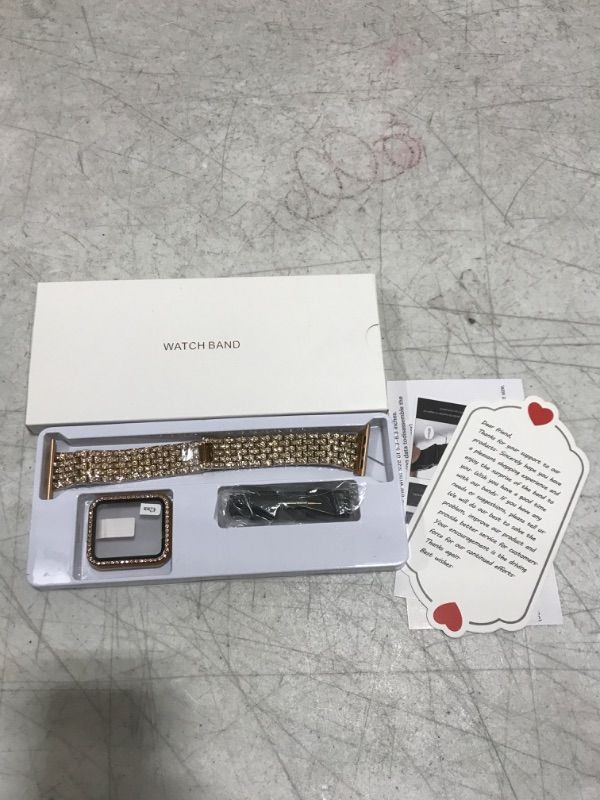 Photo 1 of OMIU Compatible with Apple Watch Band 42mm + Case, Women Jewelry Bling Diamond Metal Wristband with Rhinestone Bumper Frame Screen Protector Cover for iWatch Series 3/2/1(42mm, Rose Gold)