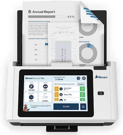 Photo 1 of Raven Pro Document Scanner - Huge Touchscreen, High Speed Color Duplex Feeder (ADF), Wireless Scan to Cloud, WiFi, Ethernet, USB, Home or Office Desktop
