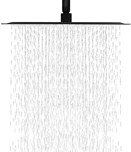 Photo 1 of 12 Black Shower Head - Lordear 12 inch Rainfall Black Shower Head Square Solid Ultra Thin 304 Stainless Steel Fixed Rain Shower Head with Self Cleaning Nozzles
