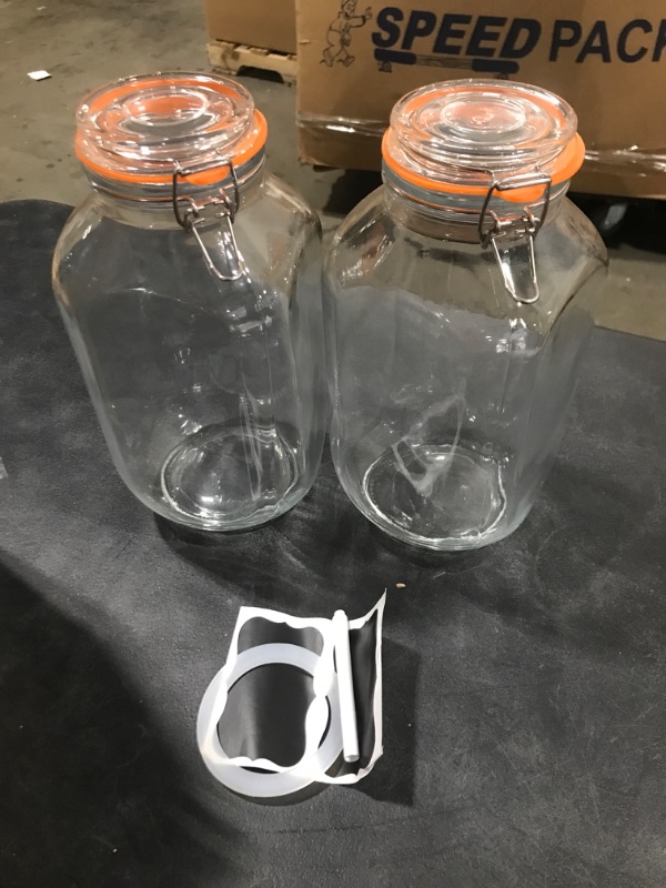 Photo 2 of 1 Gallon Square Glass Storage Jars with Airtight Lids, 2 Pack Large Glass Pickle Jars for Fermenting, Clear Glass Canister for Flour, Cookie, Candy, Kombucha, Sun tea(Extra Label, Pen and Gasket)