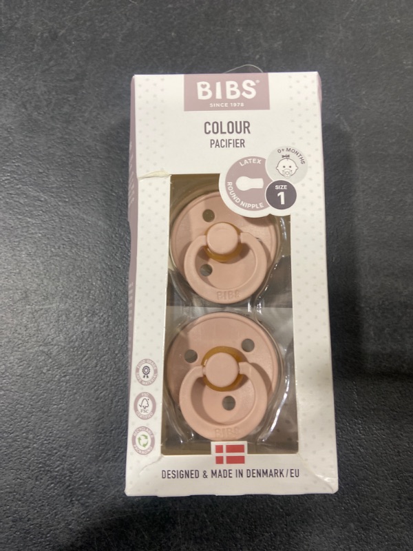 Photo 2 of BIBS Colour Baby Pacifier 2-Pack | Made in Denmark | BPA Free Dummy Soother, Round Nipple. Natural Rubber Latex, Size 1 (0-6 Months), Blush / Blush