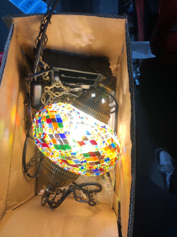 Photo 2 of (8 Colors) DEMMEX Turkish Moroccan Mosaic Swag Plug in Pendant Ceiling Hanging Light with 15feet Cord Decorated Chain & North American Plug (Multicolor - 6" Diameter)