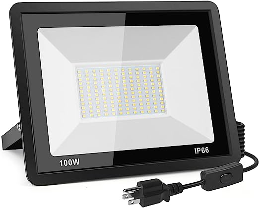 Photo 1 of 100W LED Flood Light Outdoor, 10000LM LED Work Light with Plug, 5000K Daylight White, IP66 Waterproof Outdoor Floodlights for Yard, Garden.
