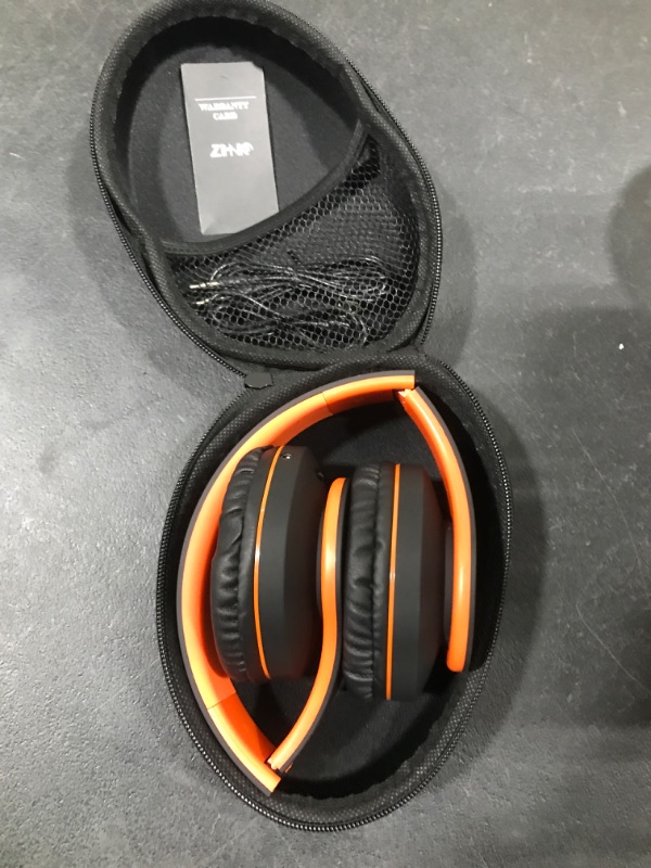 Photo 2 of Bluetooth Headphones Over-Ear, Zihnic Foldable Wireless and Wired Stereo Headset Micro SD/TF, FM for Cell Phone,PC,Soft Earmuffs &Light Weight for Prolonged Wearing(Black/Orange) Black Orange