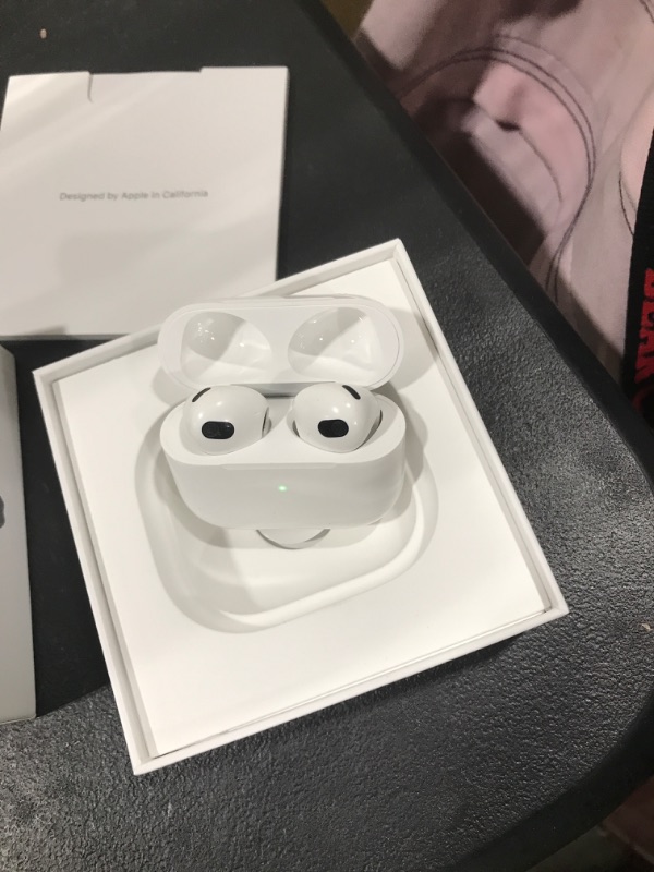 Photo 4 of Apple AirPods (3rd Generation) Wireless Earbuds with MagSafe Charging Case. Spatial Audio, Sweat and Water Resistant, Up to 30 Hours of Battery Life. Bluetooth Headphones for iPhone