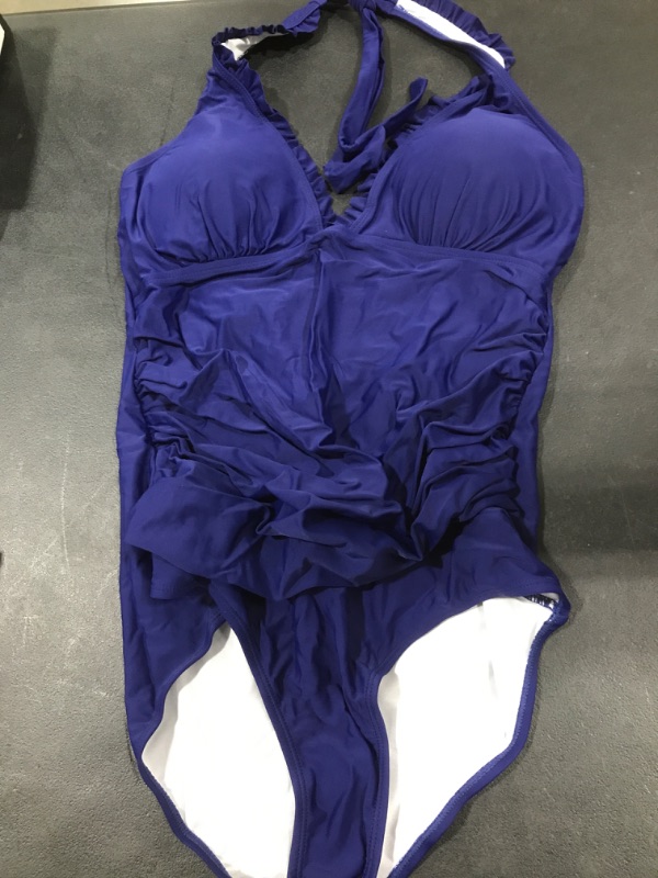 Photo 2 of  (SEE PICTURE FOR ACTUAL COLOR) MISSVOG Women One Piece Swimsuit Plunge V Neck Ruched Halter Tummy Control Bathing Suit Blue Unknown Size