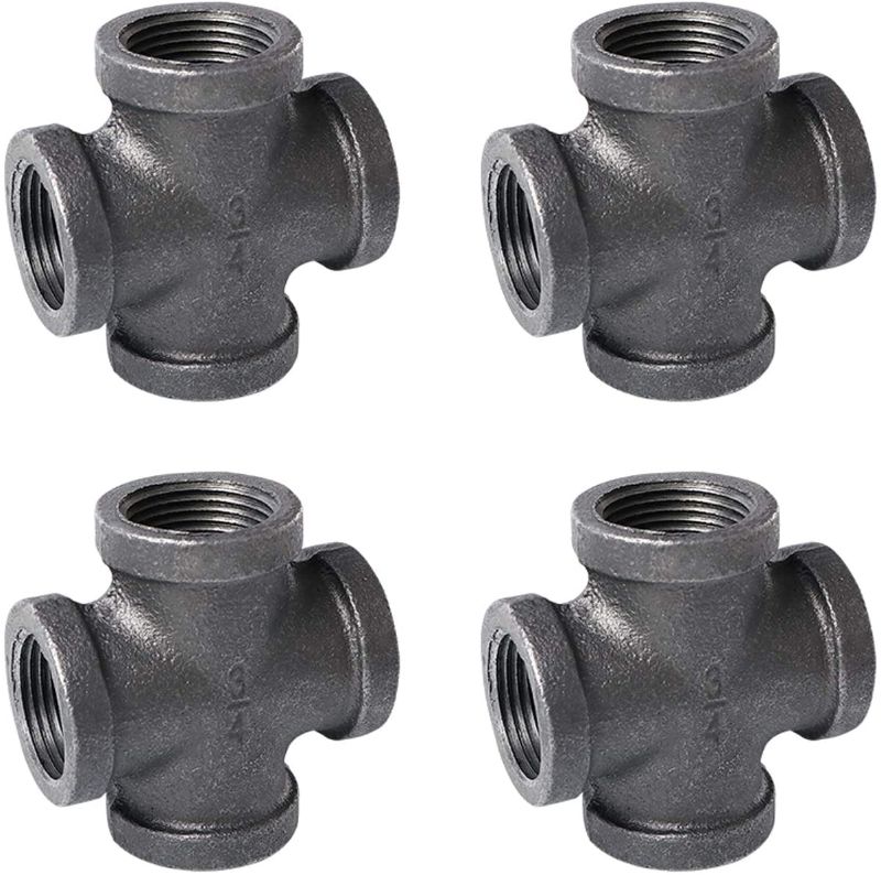 Photo 1 of 3/4" 4-Way Cross Fitting Connector, Home TZH 4-Pack Cast Malleable Iron 4 Way Corner Pipe Fittings for Industrial vintage style DIY Project/Furniture/Shelving Decoration (4, 3/4“)
