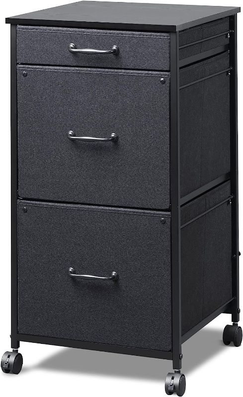 Photo 1 of DEVAISE Mobile File Cabinet, Dresser for Bedroom with 3 Drawers, Printer Stand with Fabric Drawers, Vertical Filing Cabinet fits A4 or Letter Size for Home Office, Black