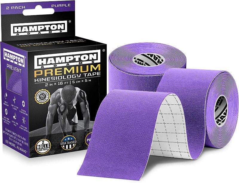 Photo 1 of (2 Pack) Kinesiology Tape for Physical Therapy Sports Athletes – Latex Free Elastic, 16ft Water Resistant Kinetic Uncut Kinesiology Tape for Knee Pain, Elbow & Shoulder Muscle - Purple
