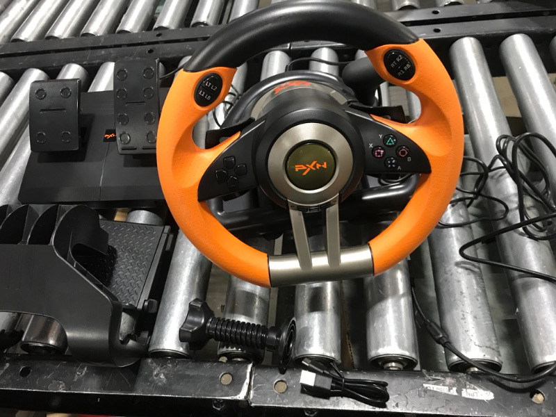 Photo 2 of Game Racing Wheel, PXN-V3II 180° Competition Racing Steering Wheel with Universal USB Port and with Pedal, Suitable for PC, PS3, PS4, Xbox One, Xbox Series S&X, Nintendo Switch - Orange