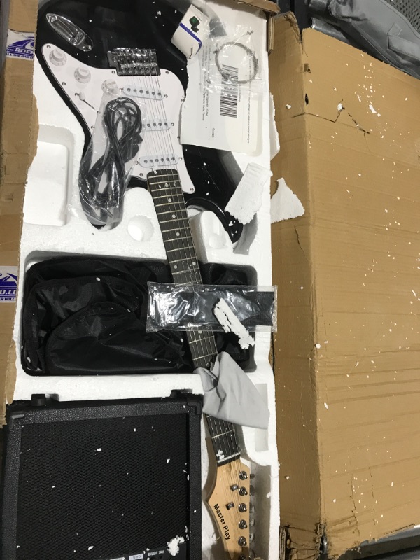 Photo 2 of Master Play 39 Inch Electric Guitar,For Kids/beginner With Complete Starter Kit, 20 Watt Amp, 6 Extra String, Picks, Gig Bag, Shoulder Strap, Digital tuner, Cable, Wash Cloth 39" Black