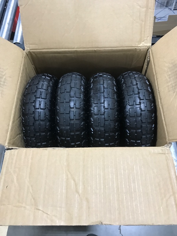 Photo 2 of 4 Pack 4.10/3.50-4" Pneumatic Air Filled Heavy-Duty Wheels/Tires,10" All Purpose Utility Wheels/Tires for Hand Truck/Gorilla Utility Cart/Garden Cart,5/8" Center Bearing,2.25" Offset Hub…