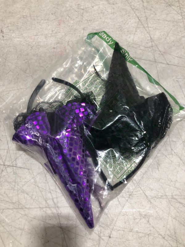 Photo 2 of 2 Pcs Halloween Witch Hat Sequin Headband Headpiece Masquerade Accessories for Women Girls Infant Toddlers Kids Halloween Party Costume Dress up Cosplay Headdress Supplies (Black Purple)