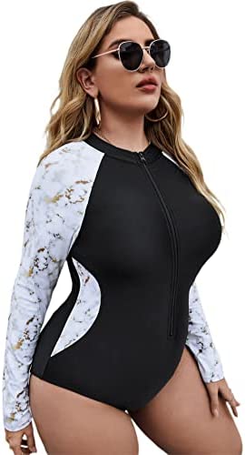 Photo 1 of Floerns Women's Plus Size Color Block Zipper Front Rashguard One Piece Swimsuit - SIZE 2 XL 
