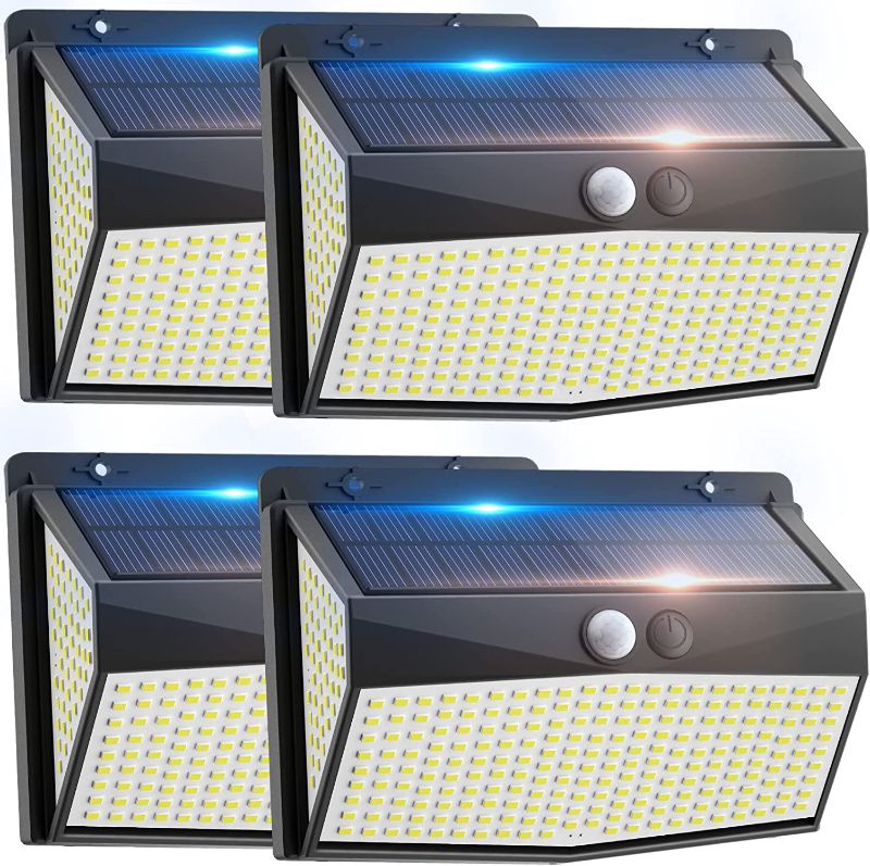 Photo 1 of 318 LED Solar Outdoor Lights Motion Sensor with 3 Lighting Modes, 270° Wide Angle Lighting, IP67 Waterproof. Wireless Security Solar Powered Flood Lights for Outside Fence Wall Yard(6500K, 4 Pack)