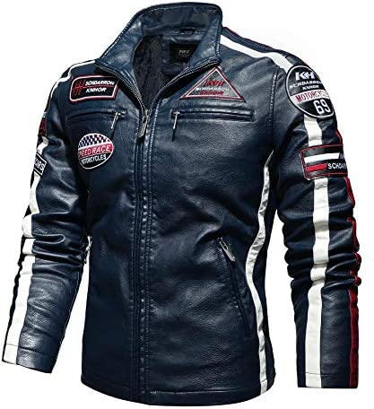 Photo 1 of Cbyezy Stand-up collar men's motorcycle leather motorcycle racing suit color-blocking PU simulation leather jacket SIZE L 