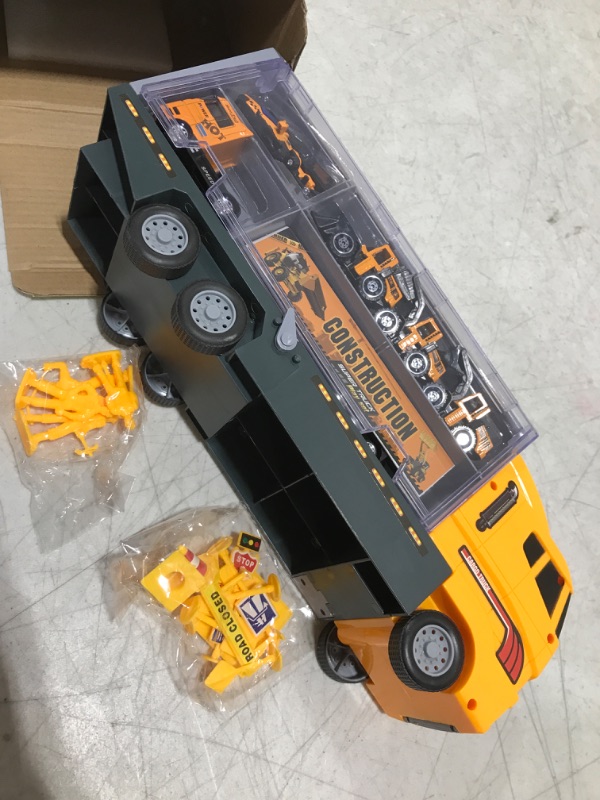 Photo 2 of zoordo Construction Truck Toys Sets,11 in 1 Mini Die-Cast Truck Vehicle Car Toy in Carrier Truck,Gifts for 3 + Years Old Kids Boys Girls