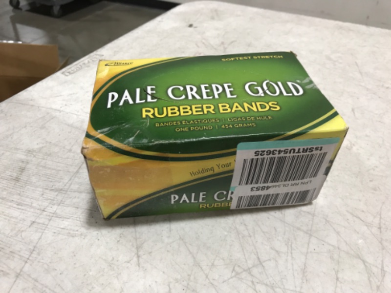 Photo 2 of Alliance Rubber 20845 Pale Crepe Gold Rubber Bands Size #84, 1 lb Box Contains Approx. 240 Bands (3 1/2" x 1/2", Golden Crepe) 1 Pound Box 3 1/2 x 1/2 inches