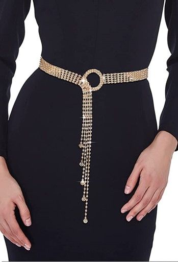 Photo 1 of  Rhinestone Belt for Women Shiny Crystal O-Ring Waist Belts for Dress Diamond Chain Belt 