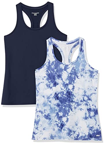 Photo 1 of Amazon Essentials Women's Tech Stretch Racerback Tank Top (Available in Plus Size), Pack of 2, Navy, Abstract, Large
