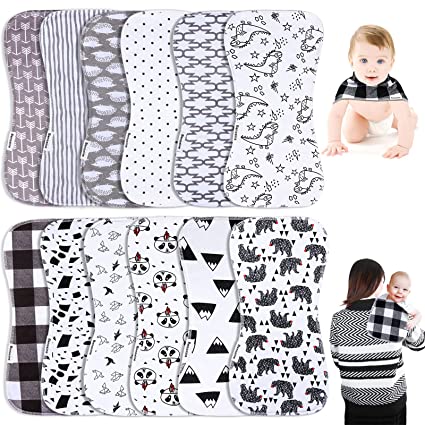 Photo 1 of Baby Burp Cloths & Baby Bibs 2-in-1 Design Large Size 3 Layers Thicken 100% Cotton Super Absorbent and Soft Baby Spit Up Burping Rags Baby Burp Cloth Set for Boys and Girls 12 Pack 