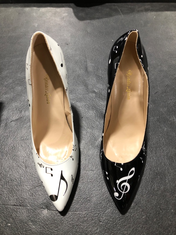 Photo 2 of Reindee Lusion Womens High Stiletto Heels Pumps Music Note Printed Pointed Toe Sexy Shoes 11 Black&white Note