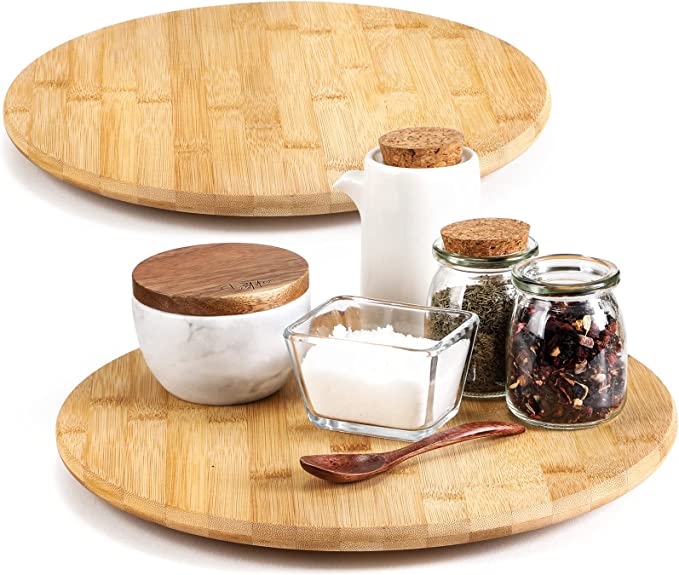 Photo 1 of 10 Inch Bamboo Wood Lazy Susan Organizers - Non-Skid Turntable Rack for Table, Pantry Organization and Storage, Kitchen, Cabinets, Closets, Spice Rack - Large Base, Anti-Rollover - 2 Pack
