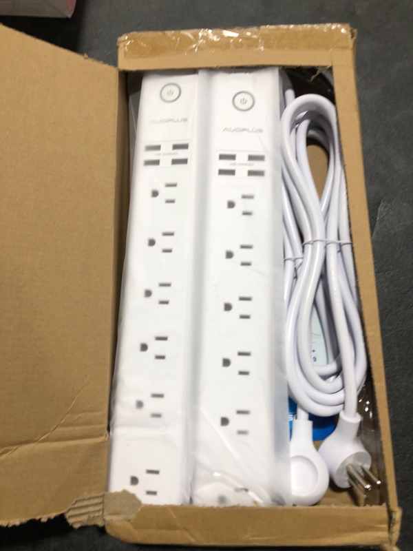 Photo 2 of 2 Pack Power Strip Surge Protector Flat Plug - 6 Widely Spaced Outlets 4 USB Charging Ports, 2100J/10A with 6Ft Long Extension Cord, Overload Surge Protection, Wall Mount for Home Office 6FT White