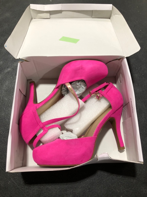 Photo 2 of DREAM PAIRS Office-02 Women's Classy Mary Jane Double Ankle Strap Almond Toe High Heel Pumps New 8 Fuchsia Suede **SLIGHTLY DIRTY** 