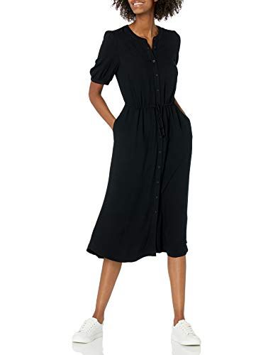 Photo 1 of Amazon Essentials Women's Half-Sleeve Waisted MIDI a-Line Dress, Black, Small
