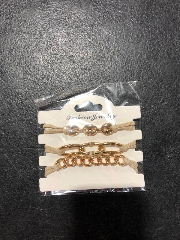 Photo 2 of 3 PCS Bracelet Hair Ties With Beige Elastic Hair Ties Bracelet with Gold Metal, Looks Cool On Your Wrist And Nice In Your Hair 2 in 1 Bracelet Ponytails Hair Holders Hair Ring (Gold) golden