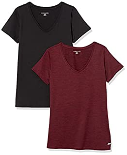 Photo 1 of Amazon Essentials Women's Tech Stretch Short-Sleeve V-Neck T-Shirt (Available in Plus Size), Pack of 2, Burgundy/Black, Space Dye, XX-Large (B07FFM26ZF)
