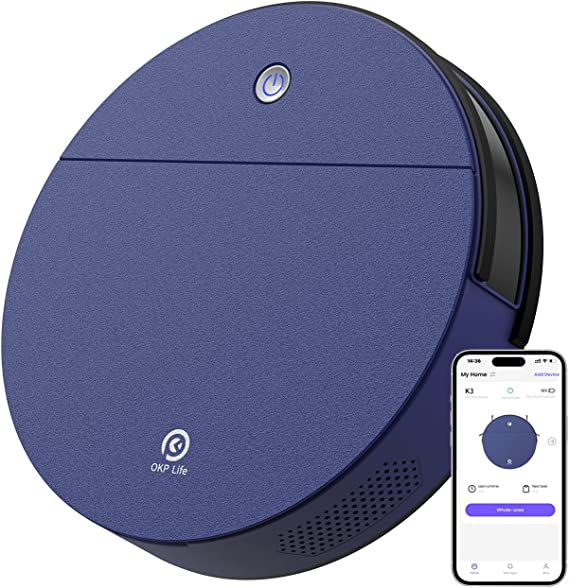 Photo 1 of OKP K3 Robot Vacuum Cleaner Self-Charging Robotic Vacuum Cleaner with 2000Pa Strong Suction Voice Control for Hardfloor and Carpet,Blue
