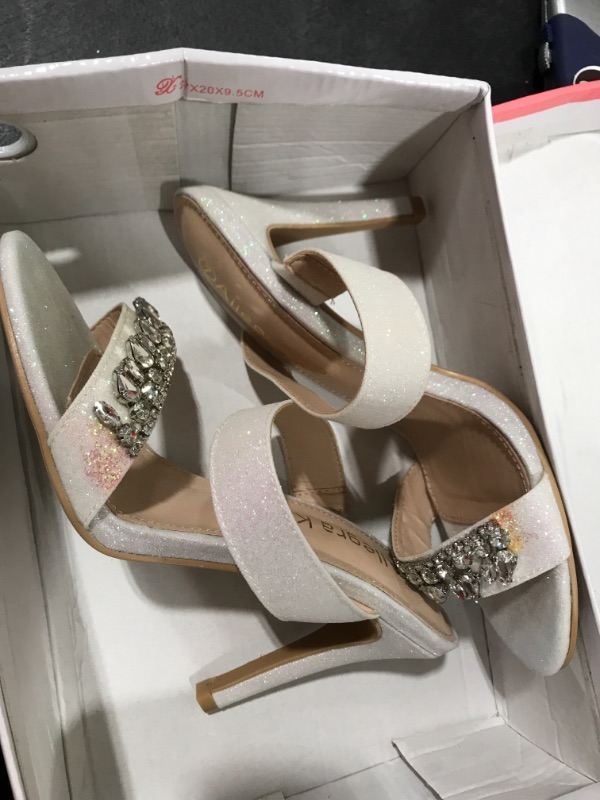 Photo 1 of Allegra K Women's Glitter Rhinestone Stiletto Heels Sandals 7 White