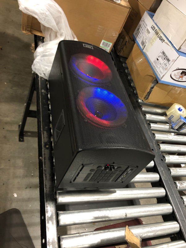 Photo 2 of Pyle Portable Bluetooth PA Speaker System - 700W Dual 8” Rechargeable Speaker, TWS, Party Light, LED Display, FM/AUX/MP3/USB/SD, Wheels, Wireless Mic, Remote Control, Tablet Holder Included PHP28DJT