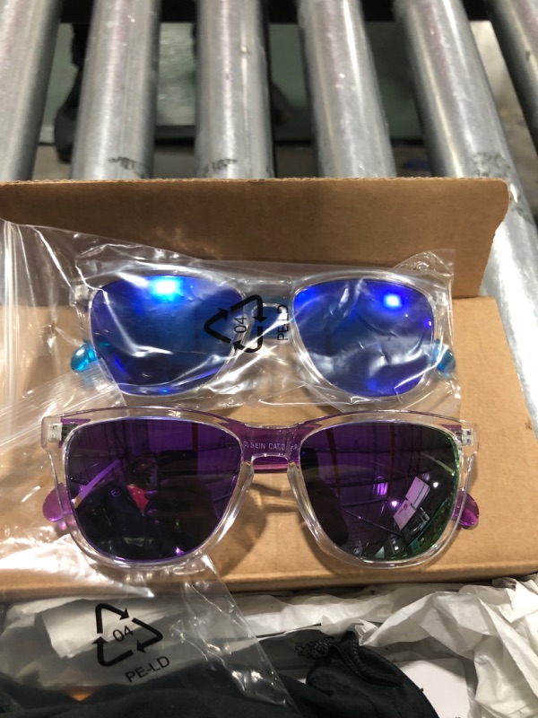 Photo 2 of COLOSSEIN Womens Sunglasses UV400 Mirrored Lens, Fit for Outdoor, Vacation, Driving A3 - Purple + Blue - Mirrored Lens