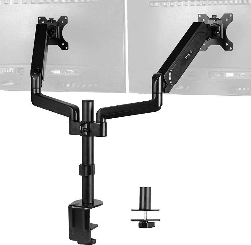 Photo 1 of VIVO Dual Monitor Arm Mount for 17 to 32 inch Screens - Pneumatic Height Adjustment, Full Articulating Tilt, Swivel, Heavy Duty VESA Stand with Desk C-clamp
