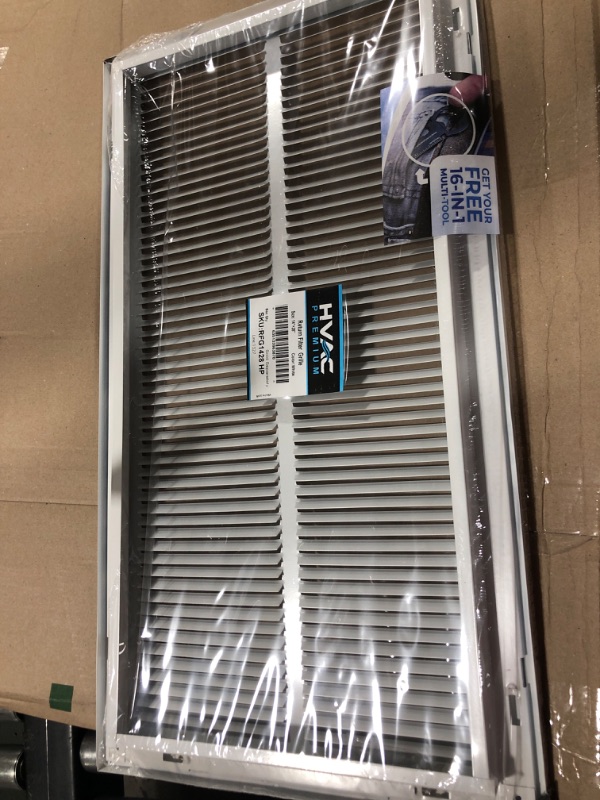 Photo 2 of 14" X 28" Return Air Filter Grille * - Filter Included * - Easy Plastic Tabs for Removable Face/Door - HVAC Vent Duct Cover - White [Outer Dimensions: 15.75w X 21.75h]
