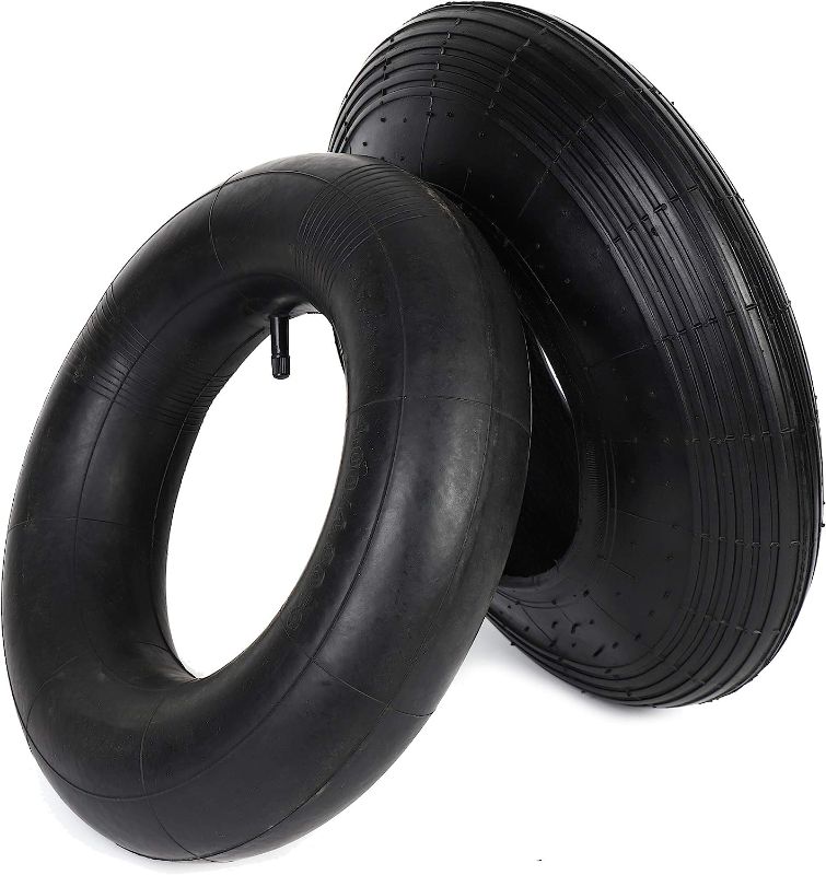 Photo 1 of (2-Set) AR-PRO 4.80/4.00-8" Tire and Inner Tube Set - Universal Replacement Tires and Inner Tubes with 15.5" Outer Tire Diameter and 4.80" Tire Width - Fits on Dollies, Trolleys, Wagons, and More
