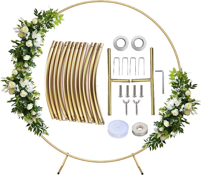 Photo 2 of Round Backdrop Stand, Golden Arch Stand Kit Aluminum Balloon Arch Frame Circle Arch Stand Wedding Arch for Valentine's Day,Birthday, Baby Shower Party Decoration
